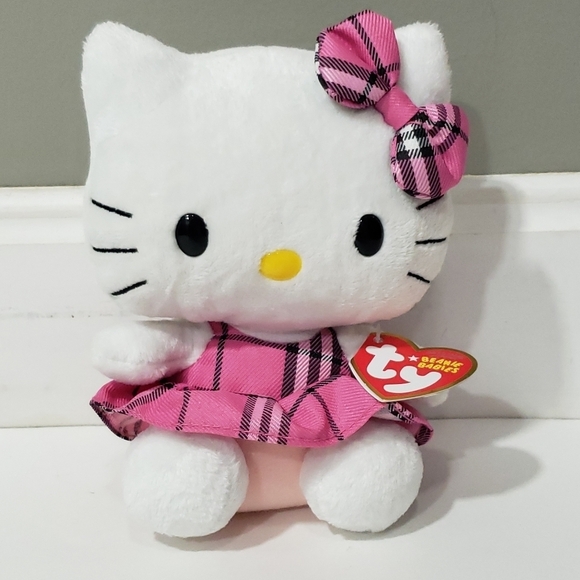 Hello Kitty Pink Tartan Plaid Plush Ty Beanie by Sanrio 2009 - Picture 1 of 10